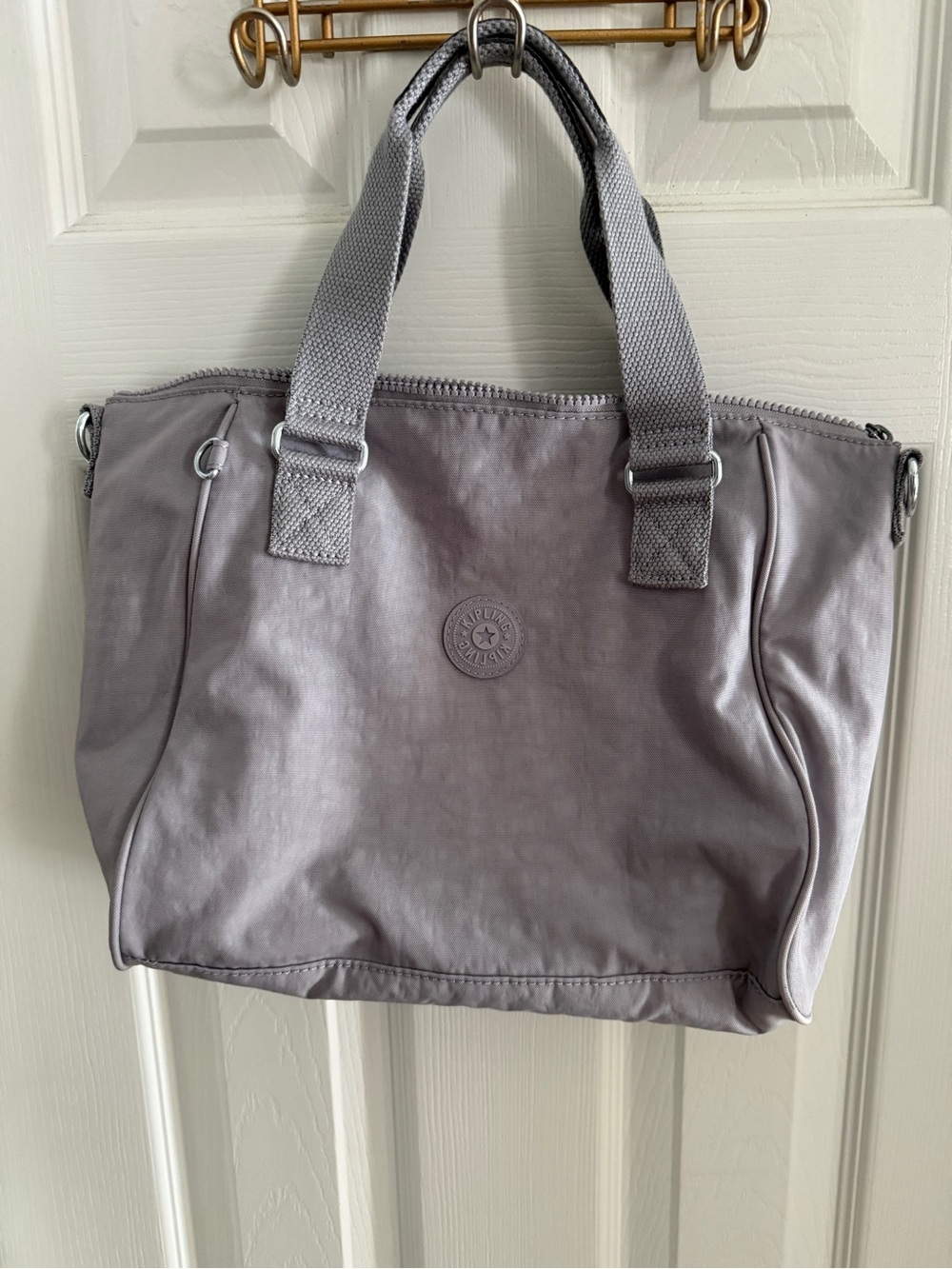 Kipling Light Grayish purple Nylon Tote with Top Handles & long strap not shown